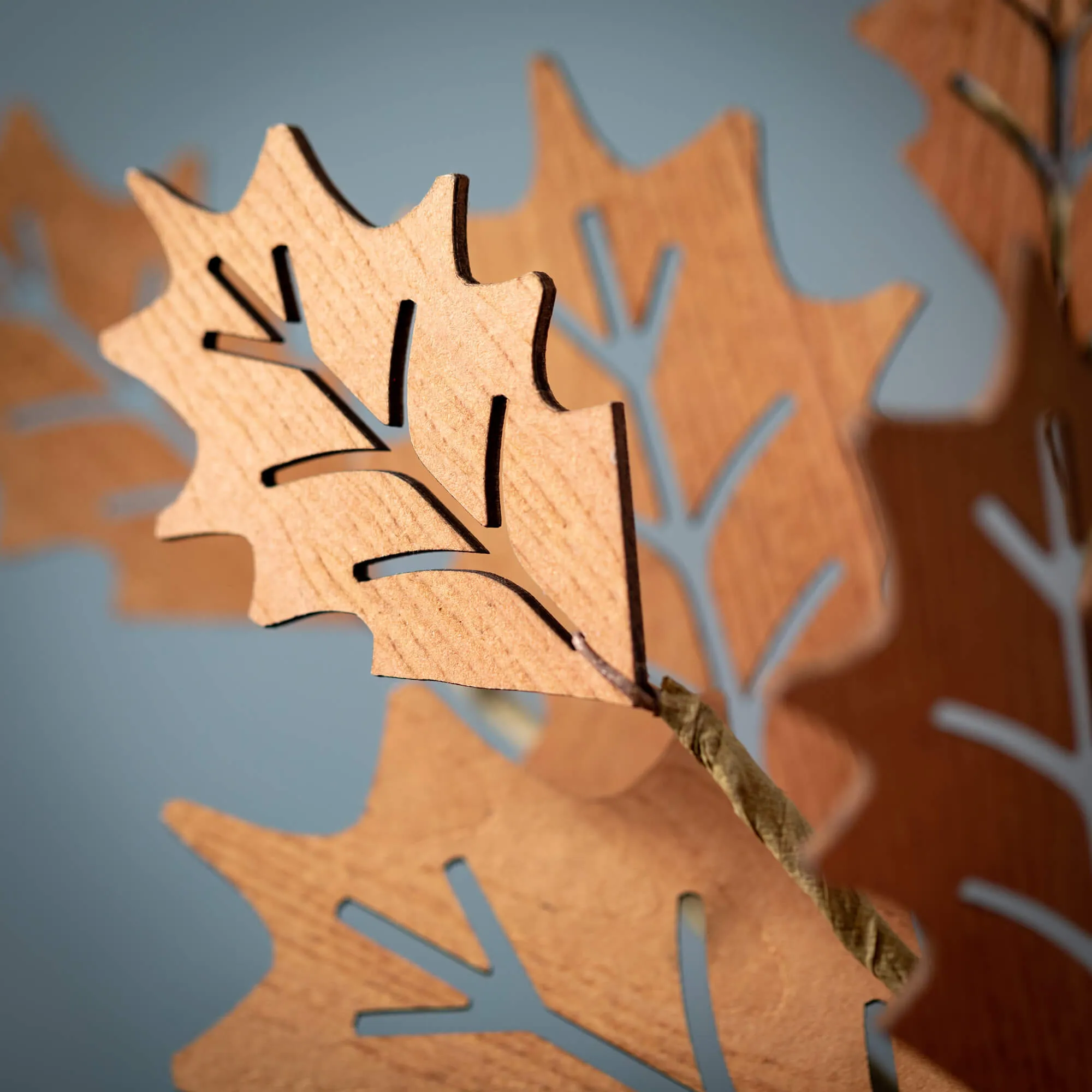 31"H Sullivans Die-Cut Wood Holly Leaf Spray, Brown