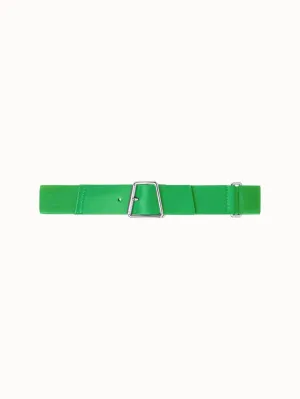 Elastic Belt with Leather Closure and Trapezoid Buckle