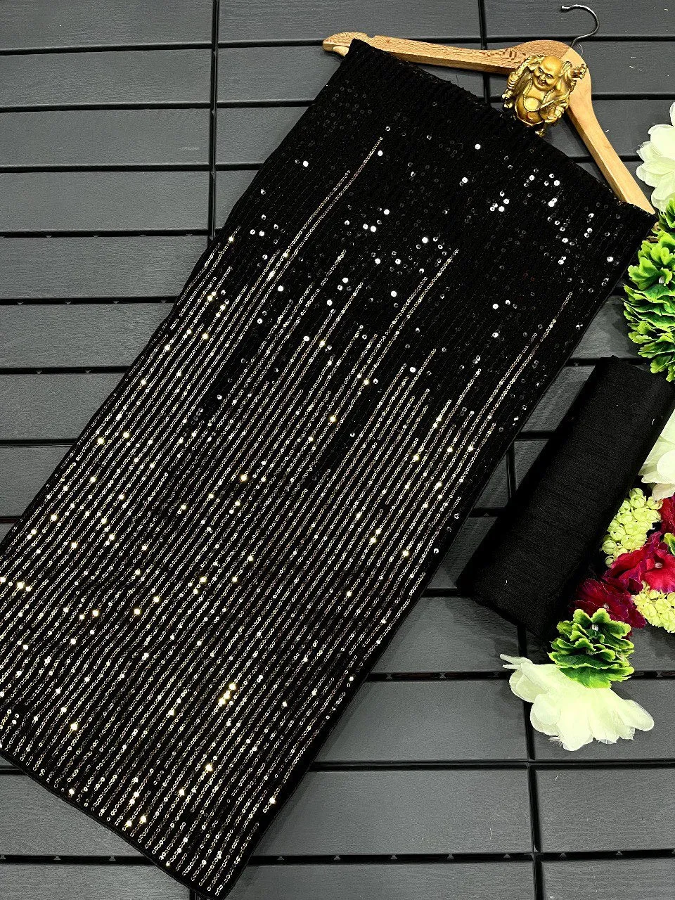 Party Wear Women Embroidery Sequins Saree