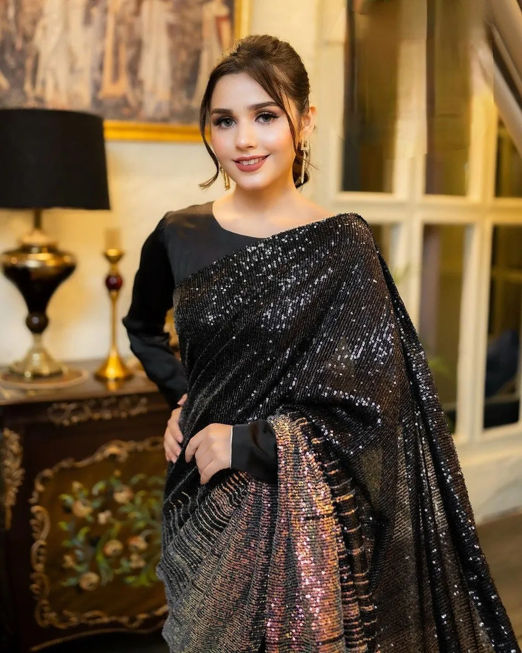 Party Wear Women Embroidery Sequins Saree