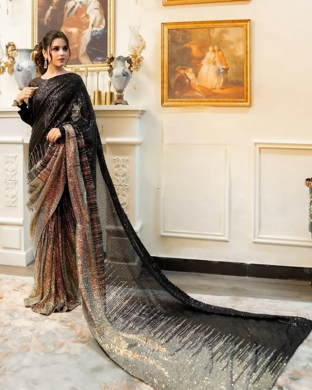 Party Wear Women Embroidery Sequins Saree