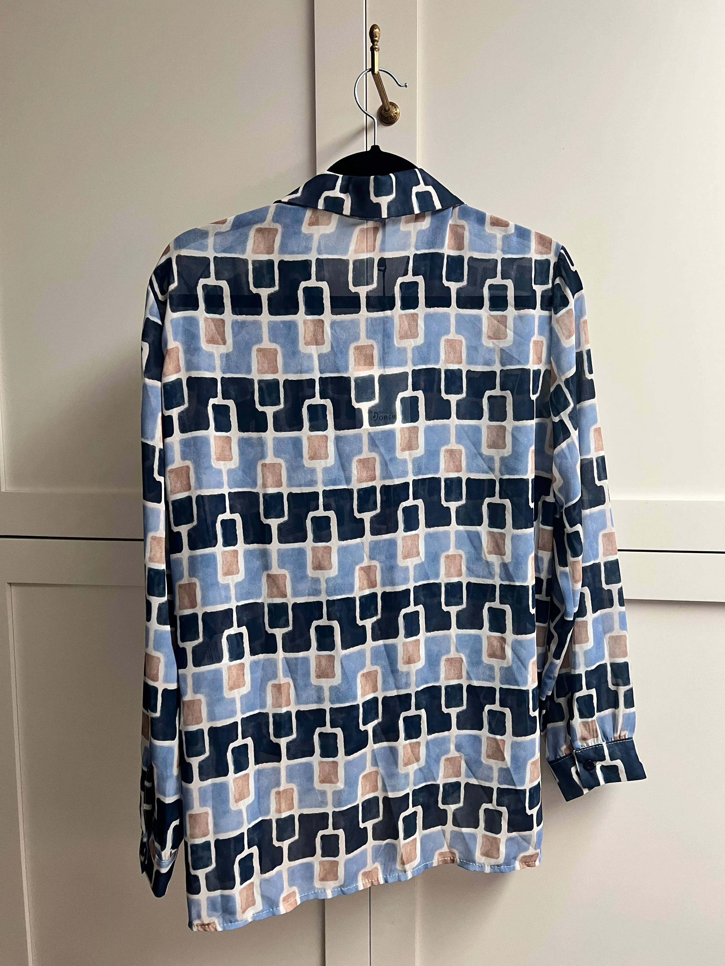 Sheer Blouse | Geometric Blue   Tan